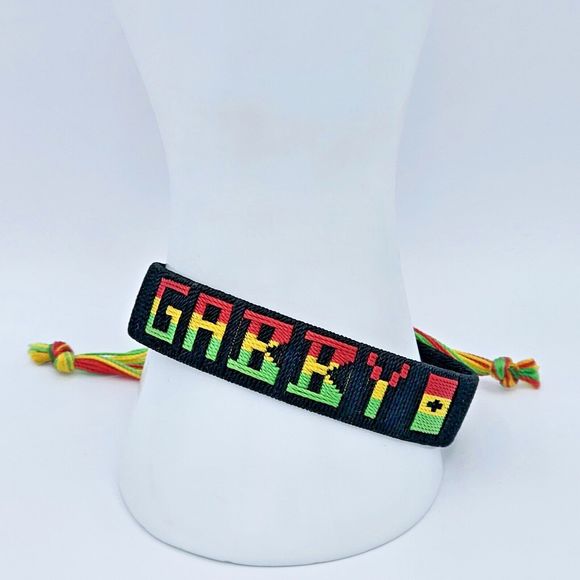 Gabby Name Bracelet Ghana Handmade Stitched Slide Jewelry Gabrielle Black Cuff - Picture 4 of 6